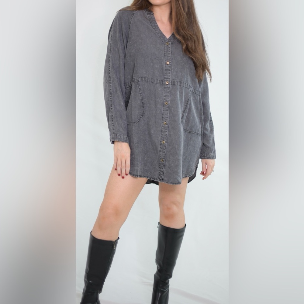 Mineral Washed Denim Shirt Dress